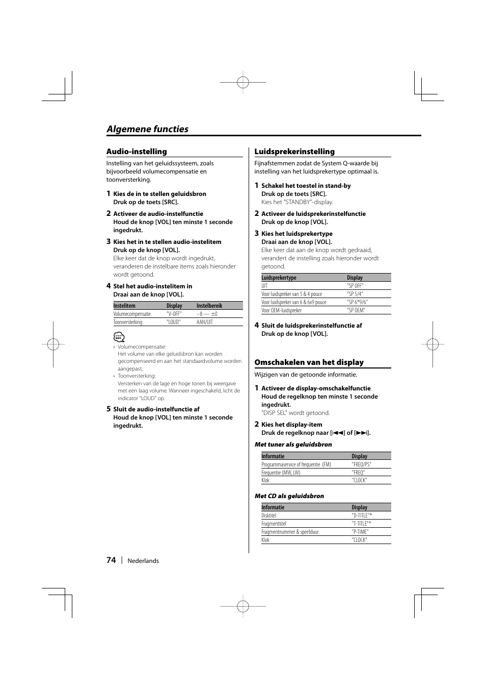 Algemene functies | Kenwood KDC-W3534 User Manual | Page 74 / 96