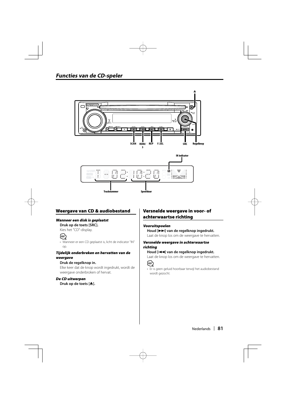 Functies van de cd-speler, Weergave van cd & audiobestand | Kenwood KDC-W3534 User Manual | Page 81 / 96