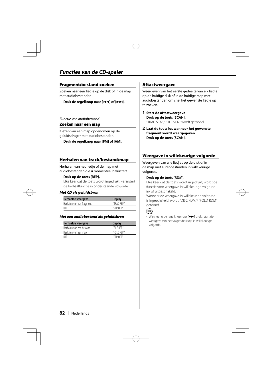 Functies van de cd-speler | Kenwood KDC-W3534 User Manual | Page 82 / 96