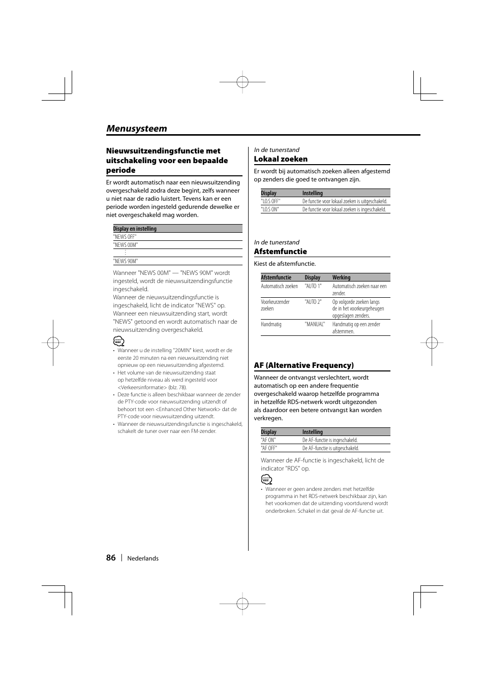 Menusysteem | Kenwood KDC-W3534 User Manual | Page 86 / 96