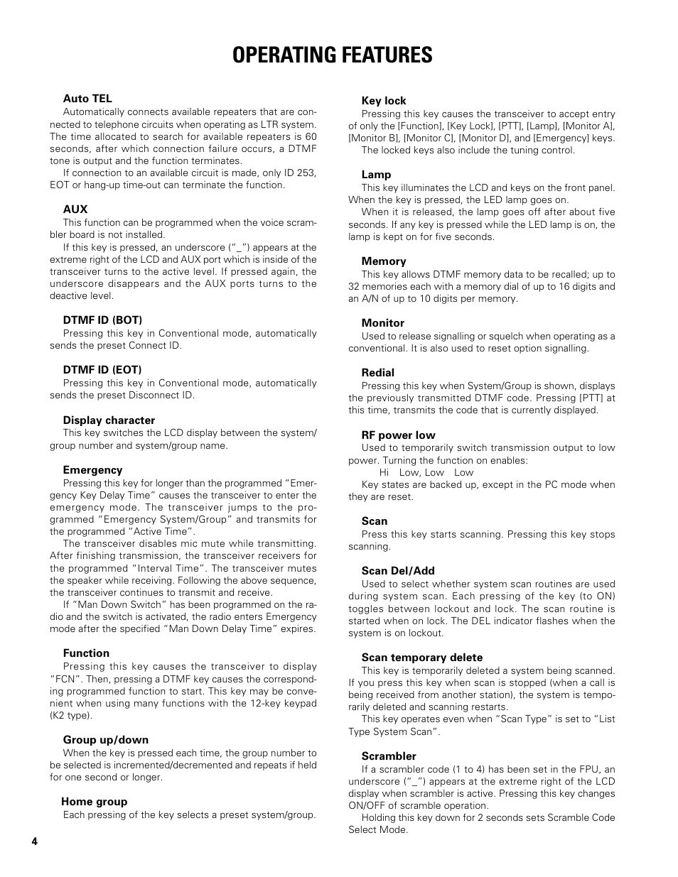 Operating features | Kenwood TK-480 User Manual | Page 5 / 55