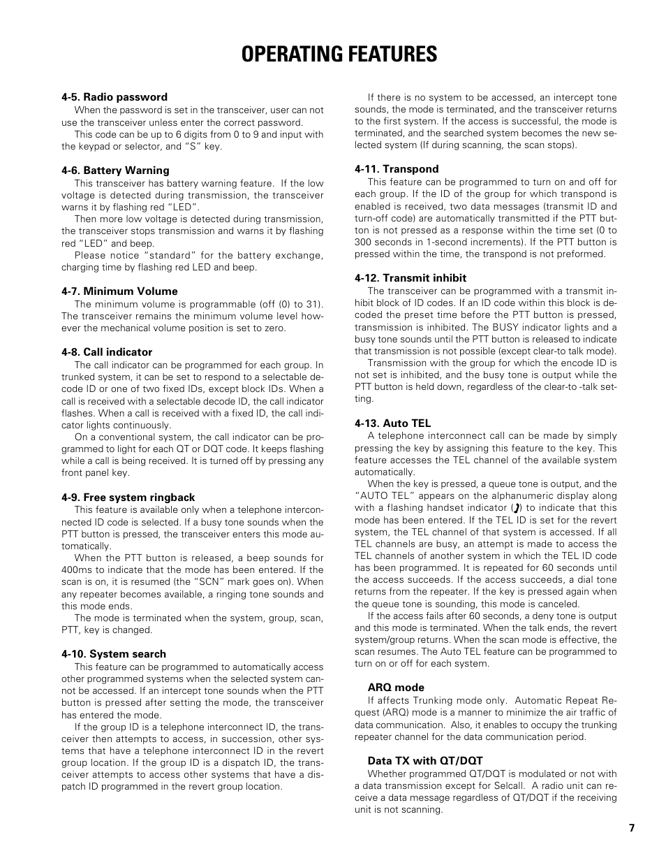 Operating features | Kenwood TK-480 User Manual | Page 8 / 55