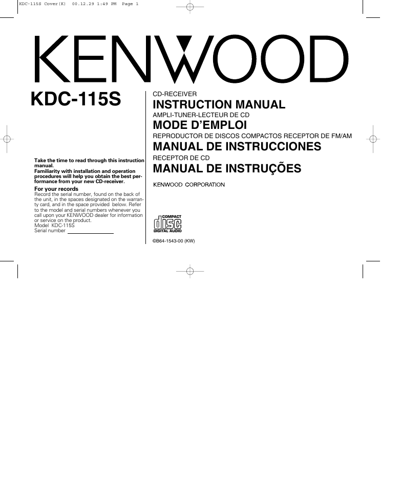 Kenwood KDC-115S User Manual | 19 pages