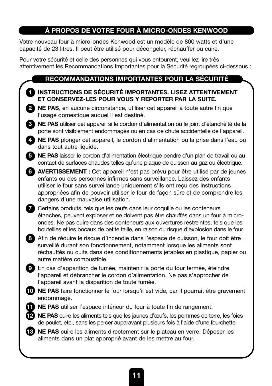 Kenwood MW430M User Manual | Page 11 / 38