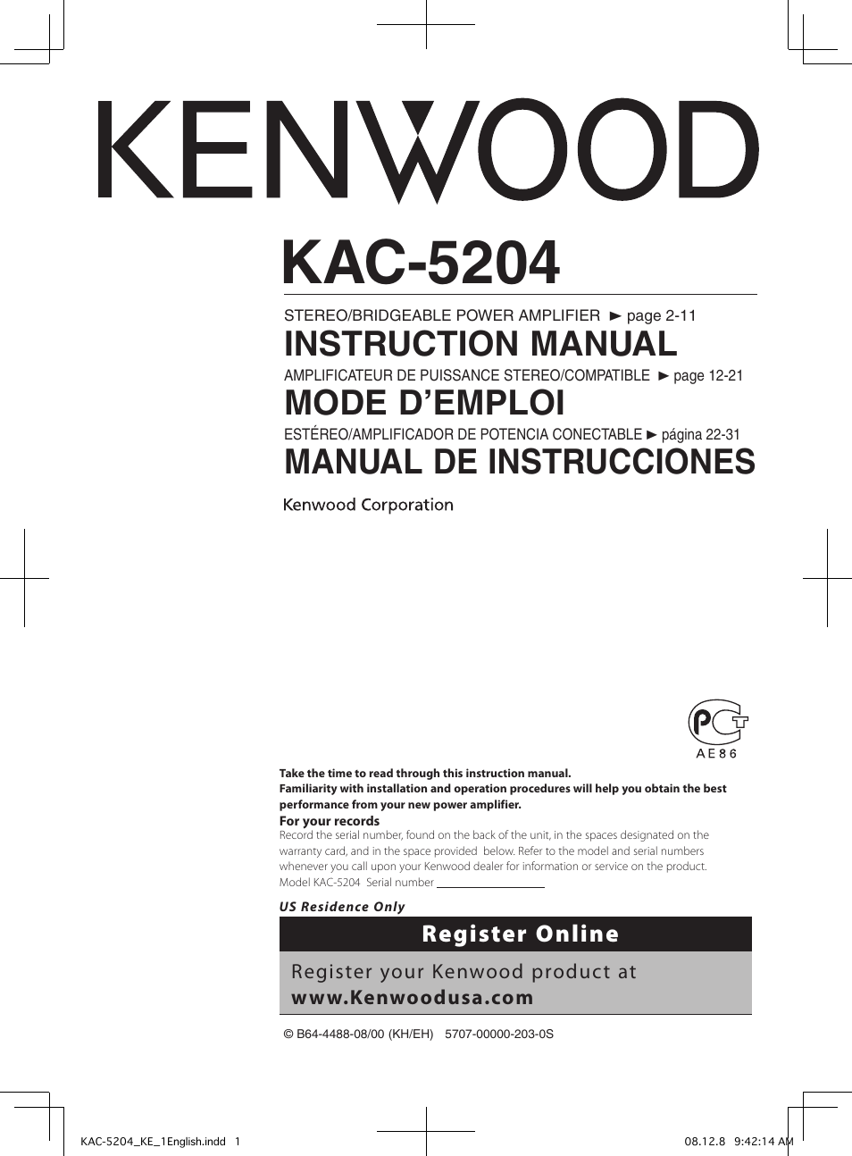 Kenwood KAC-5204 User Manual | 32 pages