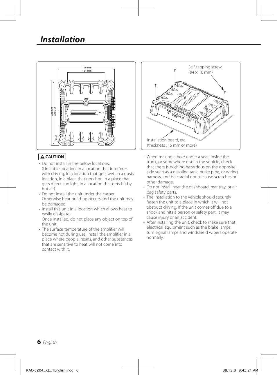 Installation | Kenwood KAC-5204 User Manual | Page 6 / 32