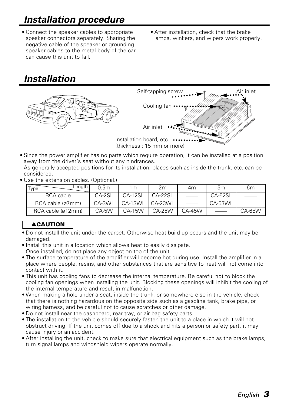 Installation, Installation procedure | Kenwood KAC-PS401M User Manual | Page 3 / 13