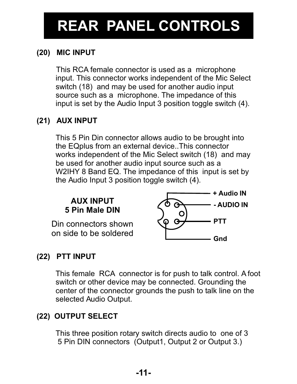 Rear panel controls | Kenwood AUDIO PROCESSOR User Manual | Page 11 / 21