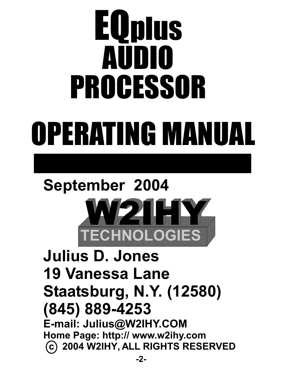W2ihy, Plus audio processor operating manual | Kenwood AUDIO PROCESSOR User Manual | Page 2 / 21