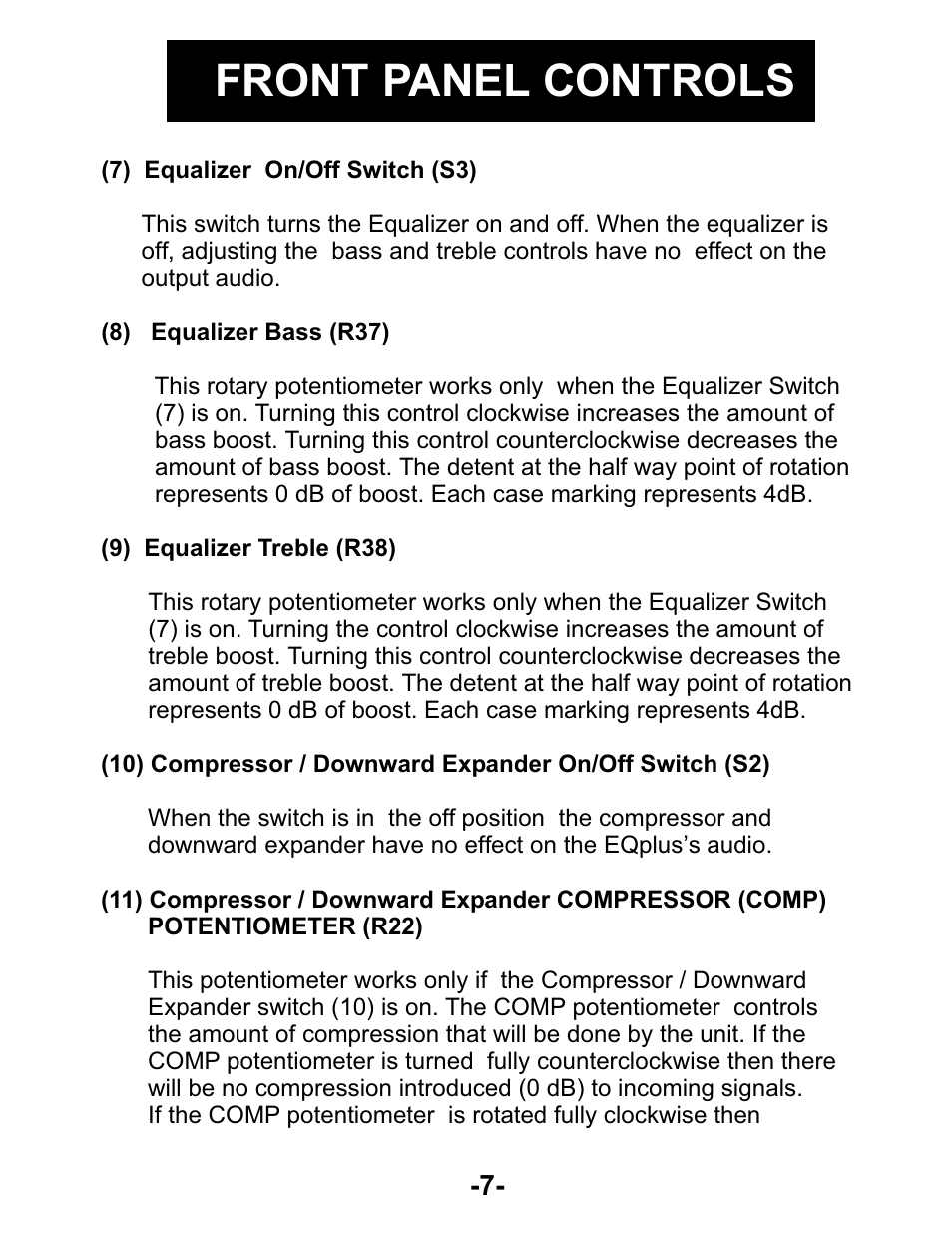 Front panel controls | Kenwood AUDIO PROCESSOR User Manual | Page 7 / 21
