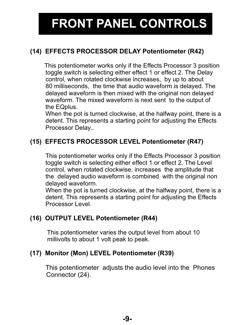 Front panel controls | Kenwood AUDIO PROCESSOR User Manual | Page 9 / 21