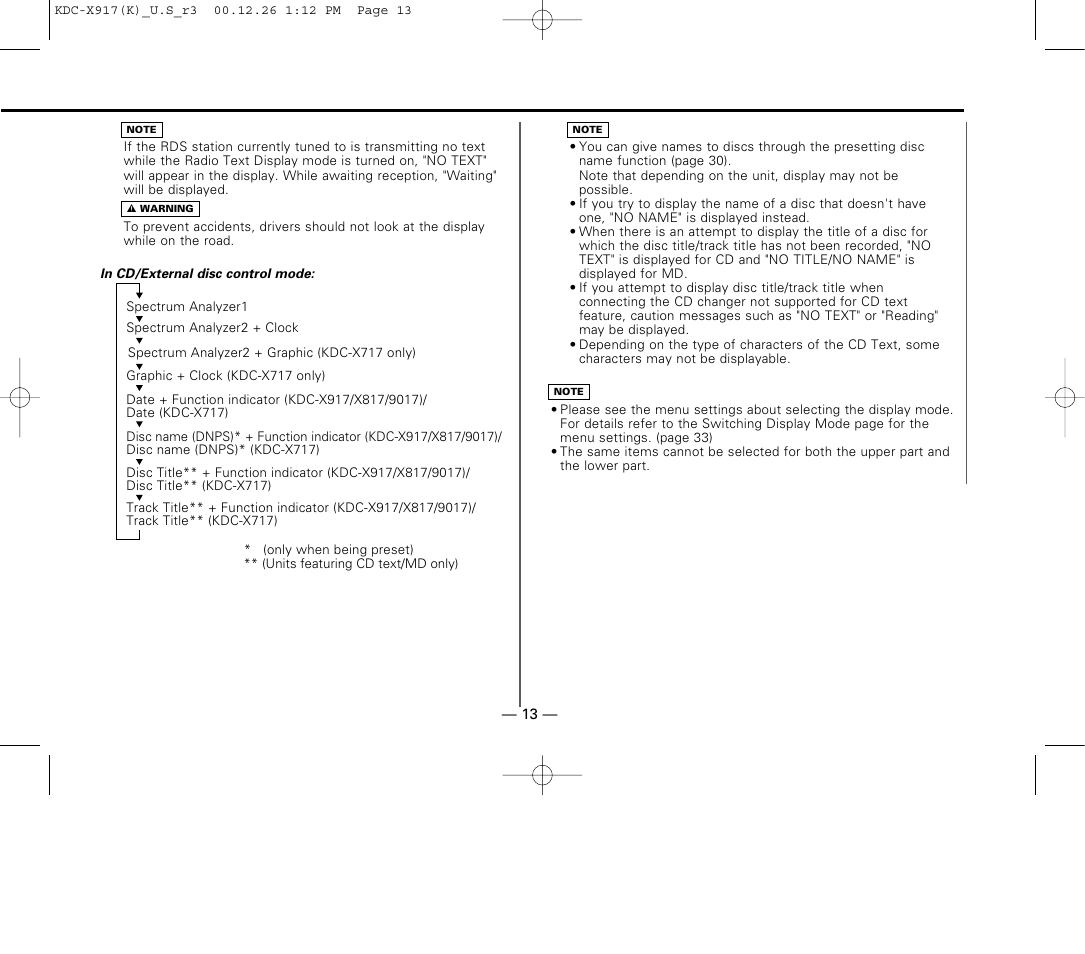 Kenwood KDC-9017 User Manual | Page 13 / 52