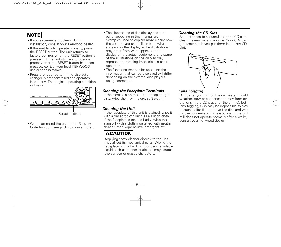 2 caution | Kenwood KDC-9017 User Manual | Page 5 / 52