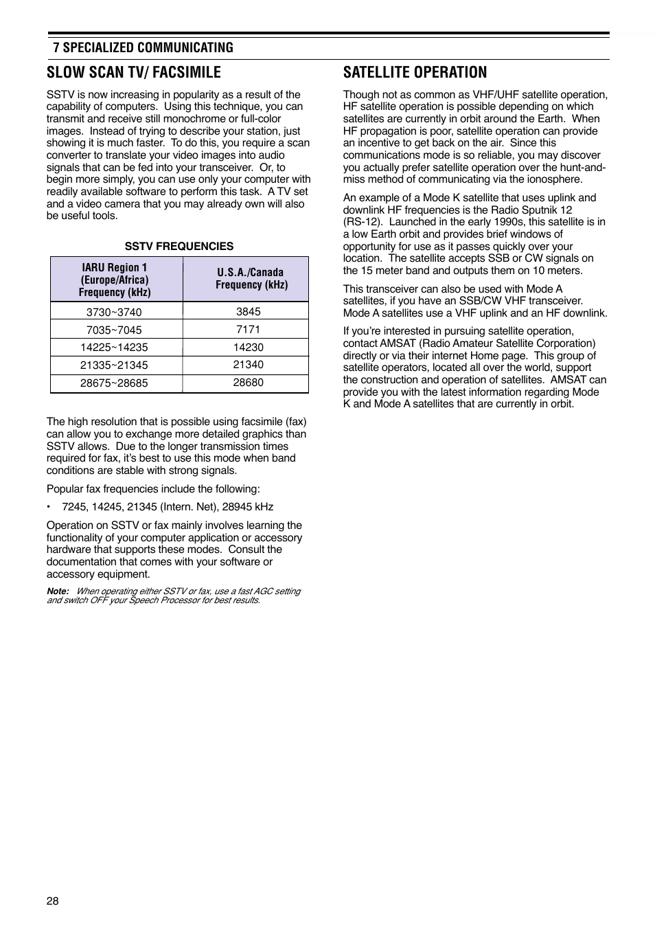 Slow scan tv/ facsimile, Satellite operation | Kenwood TS-570S TS-570D User Manual | Page 34 / 89