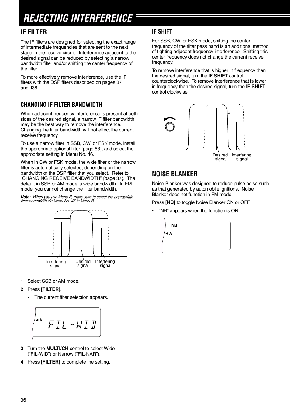 Rejecting interference, If filter, Noise blanker | Kenwood TS-570S TS-570D User Manual | Page 42 / 89