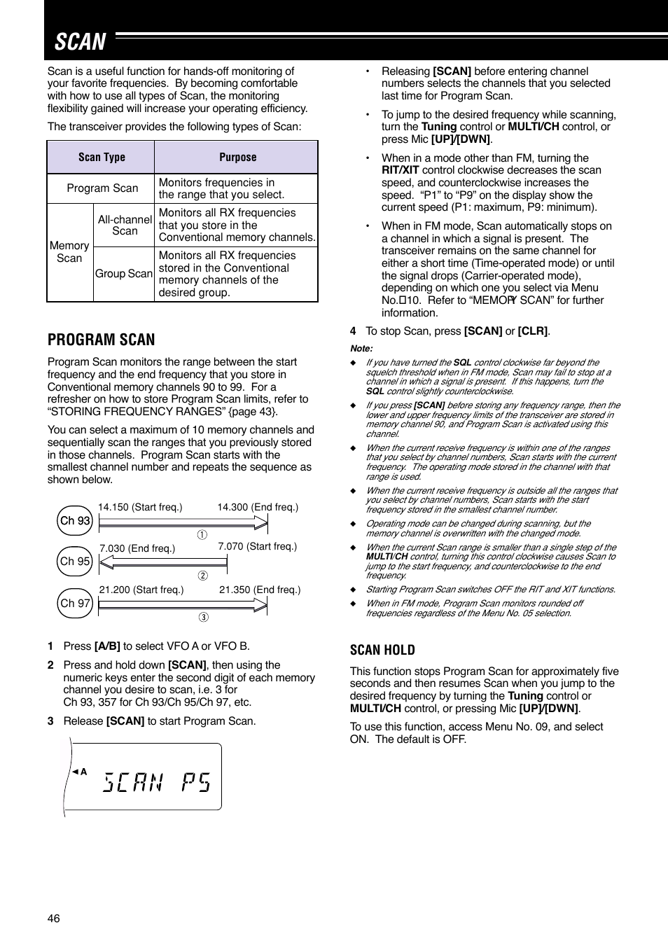 Scan, Program scan, Scan hold | Kenwood TS-570S TS-570D User Manual | Page 52 / 89