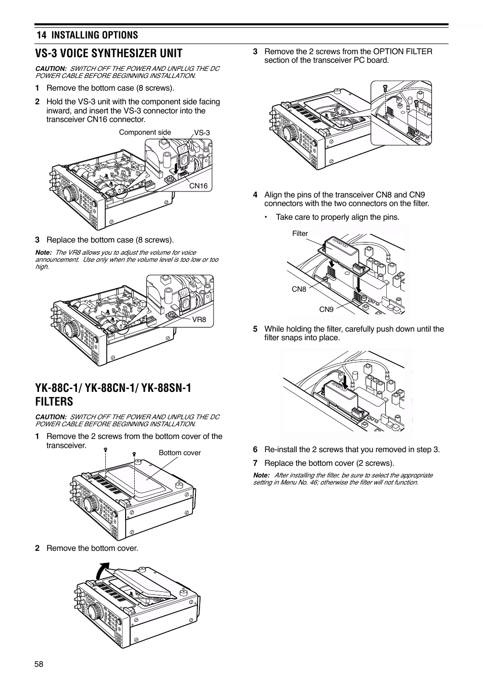 Vs-3 voice synthesizer unit, 14 installing options | Kenwood TS-570S TS-570D User Manual | Page 64 / 89