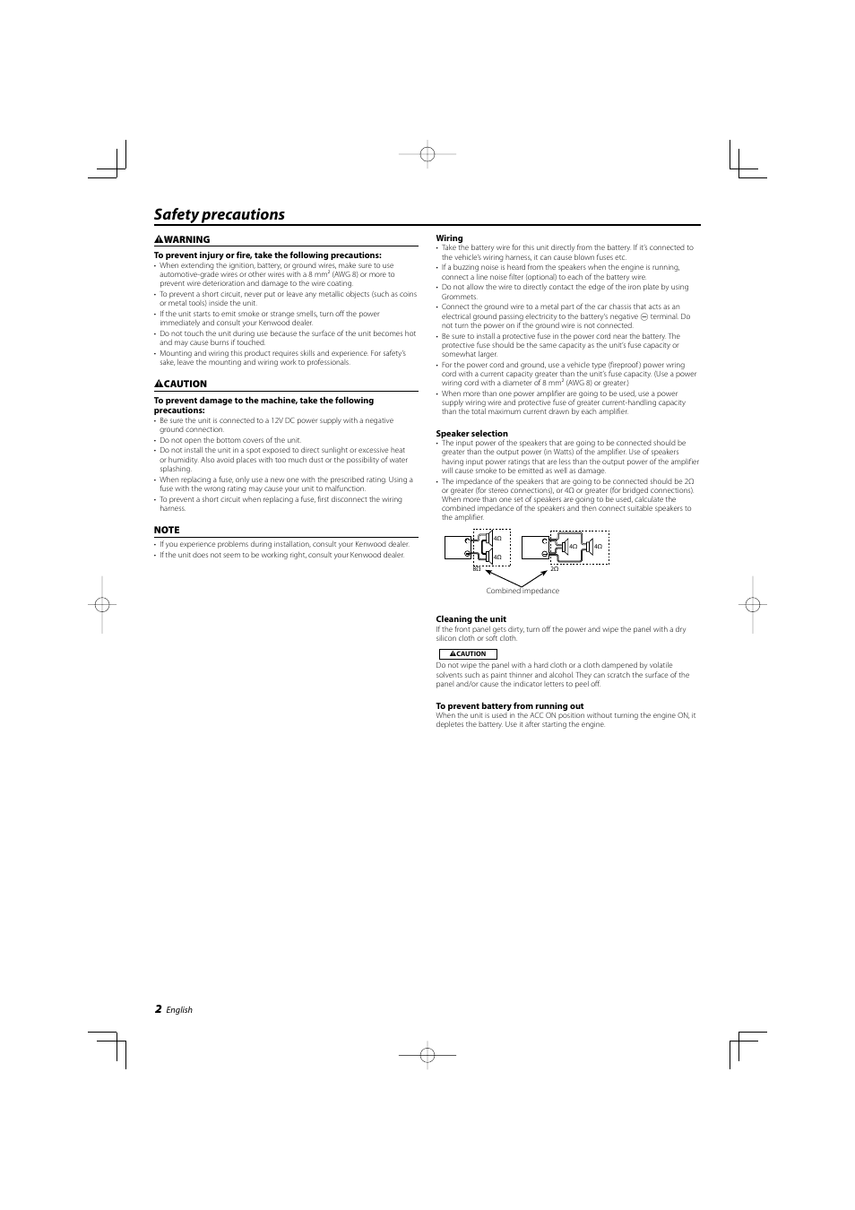 Safety precautions | Kenwood KAC-8404 User Manual | Page 2 / 6