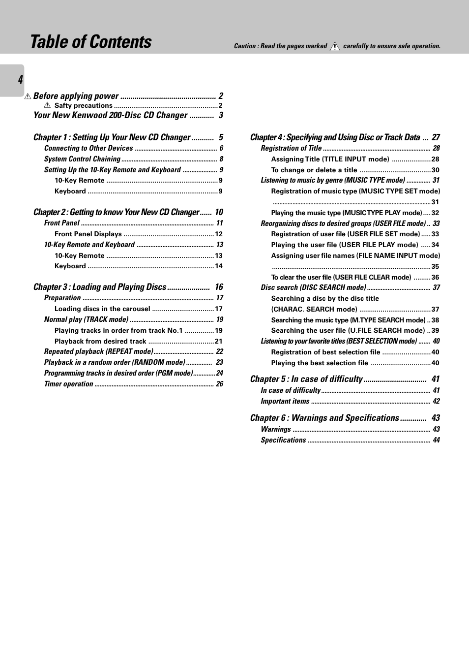 Kenwood CD-4700M User Manual | Page 4 / 44