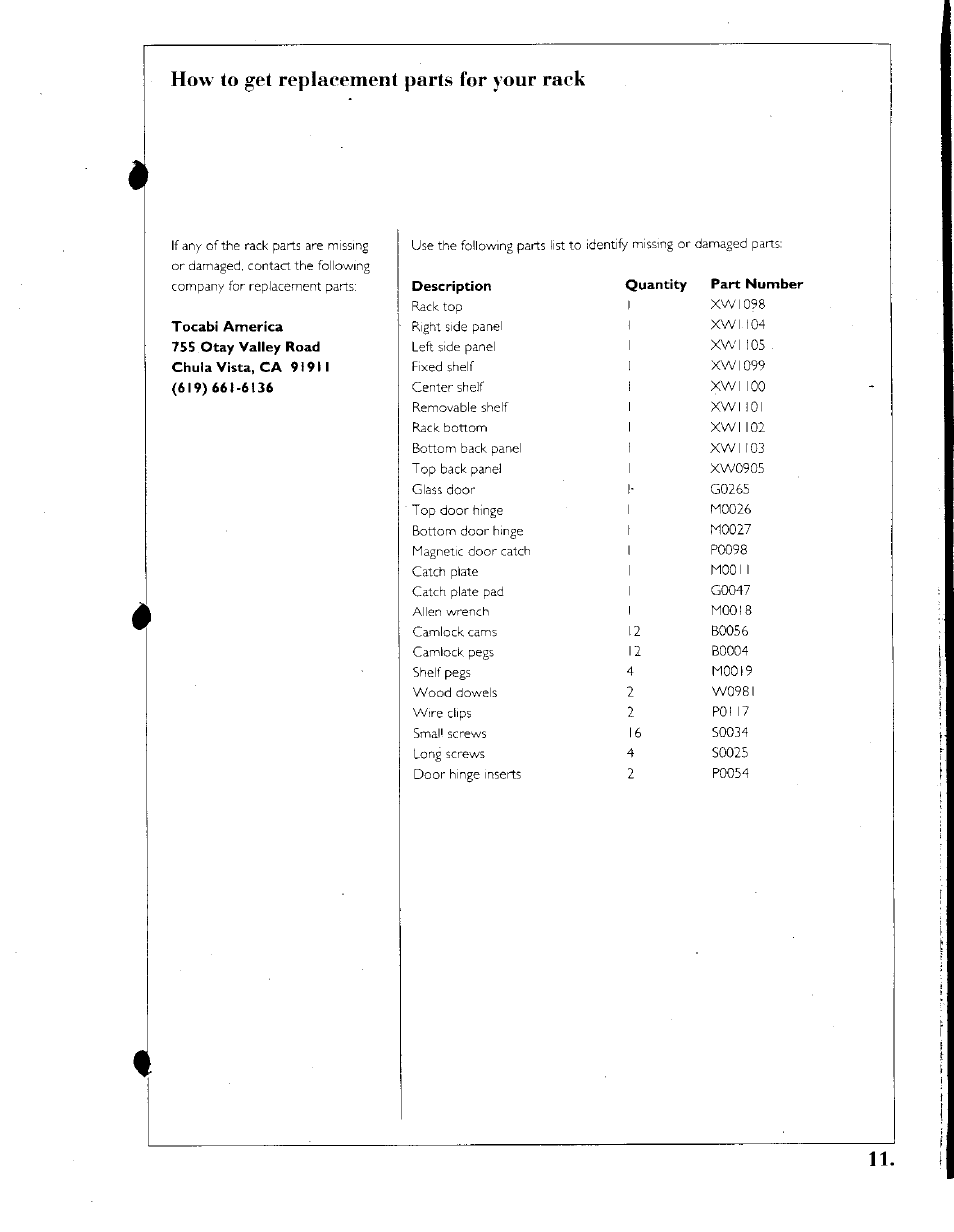 How to get replacement parts for your rack | Kenwood SPECTRUM 1050 AV User Manual | Page 11 / 28