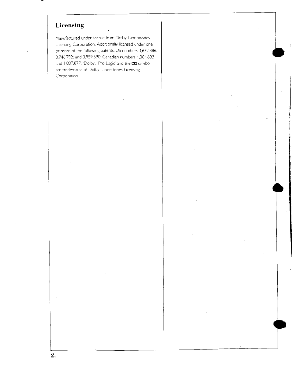 Licensing | Kenwood SPECTRUM 1050 AV User Manual | Page 2 / 28