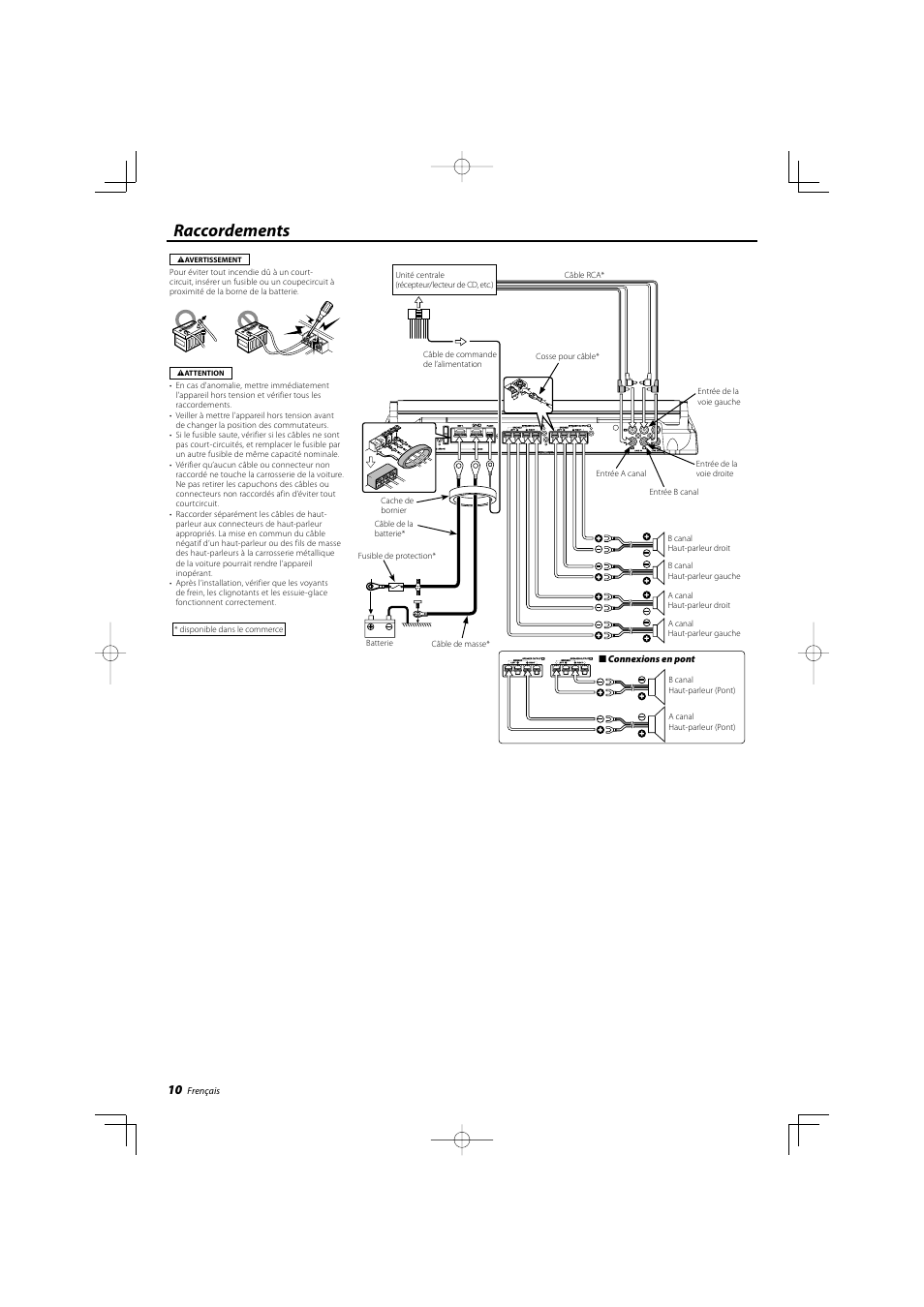 Raccordements | Kenwood eXcelon KAC-X40 User Manual | Page 10 / 20