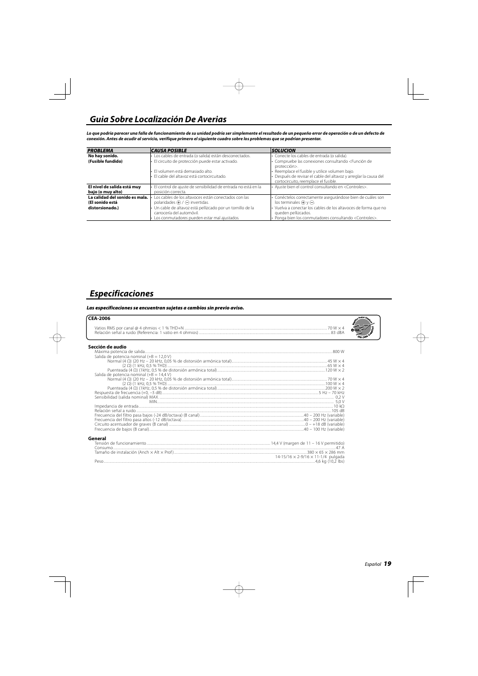 Kenwood eXcelon KAC-X40 User Manual | Page 19 / 20