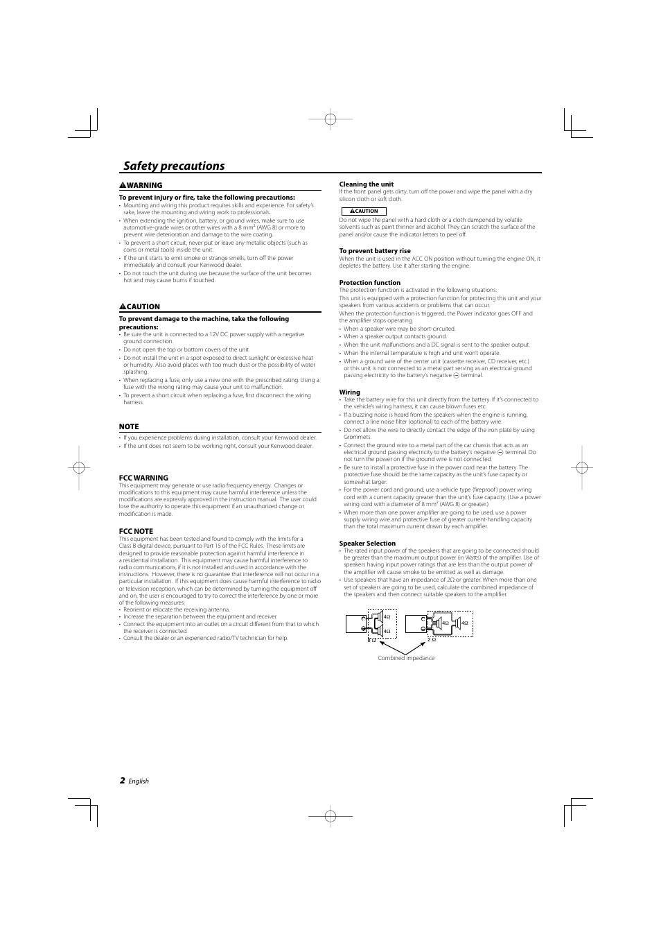 Safety precautions | Kenwood eXcelon KAC-X40 User Manual | Page 2 / 20