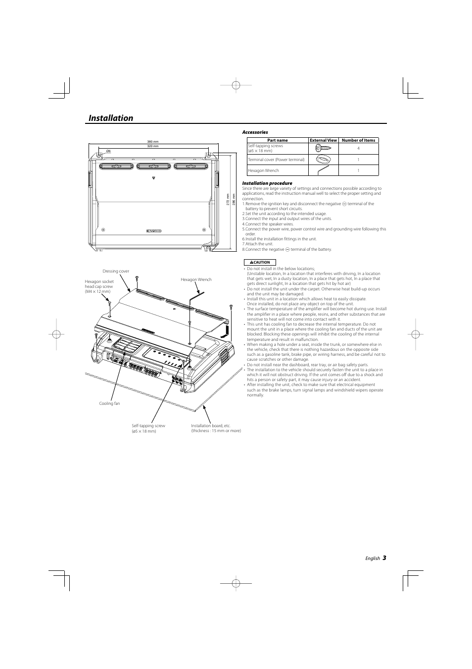 Installation | Kenwood eXcelon KAC-X40 User Manual | Page 3 / 20