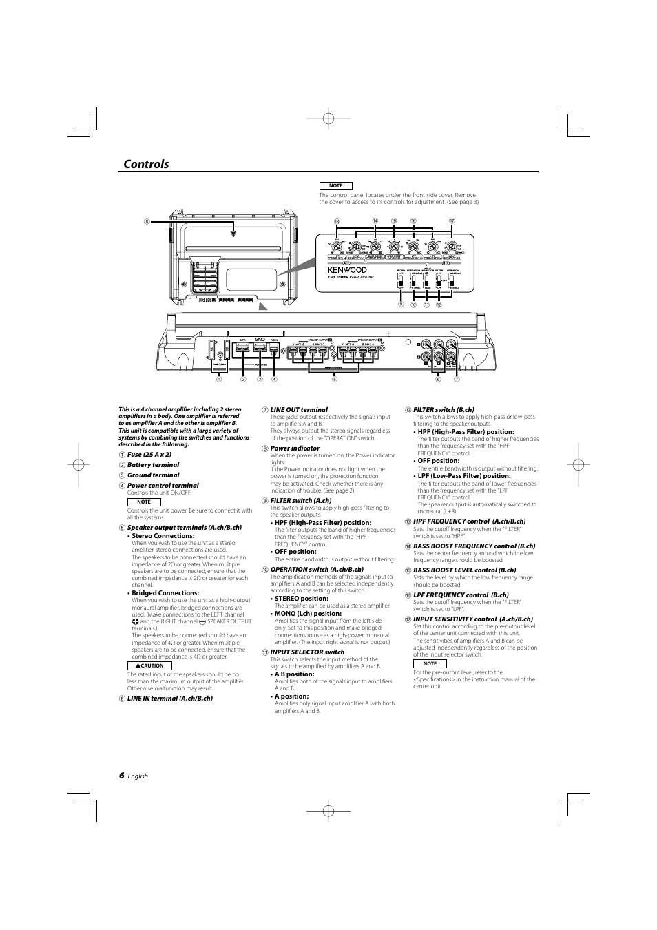 Controls | Kenwood eXcelon KAC-X40 User Manual | Page 6 / 20