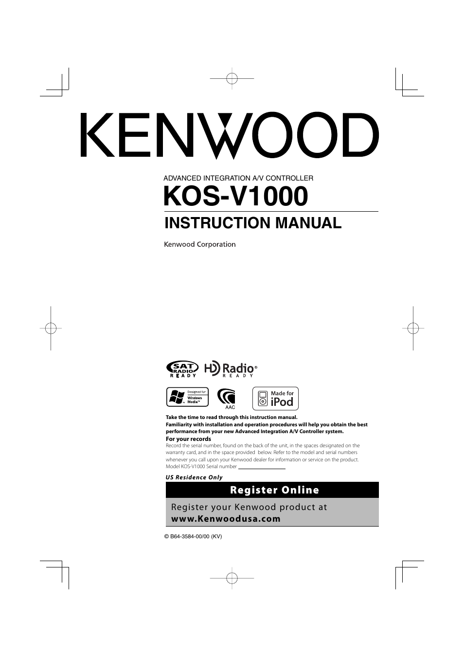 Kenwood KOS-V1000 User Manual | 92 pages