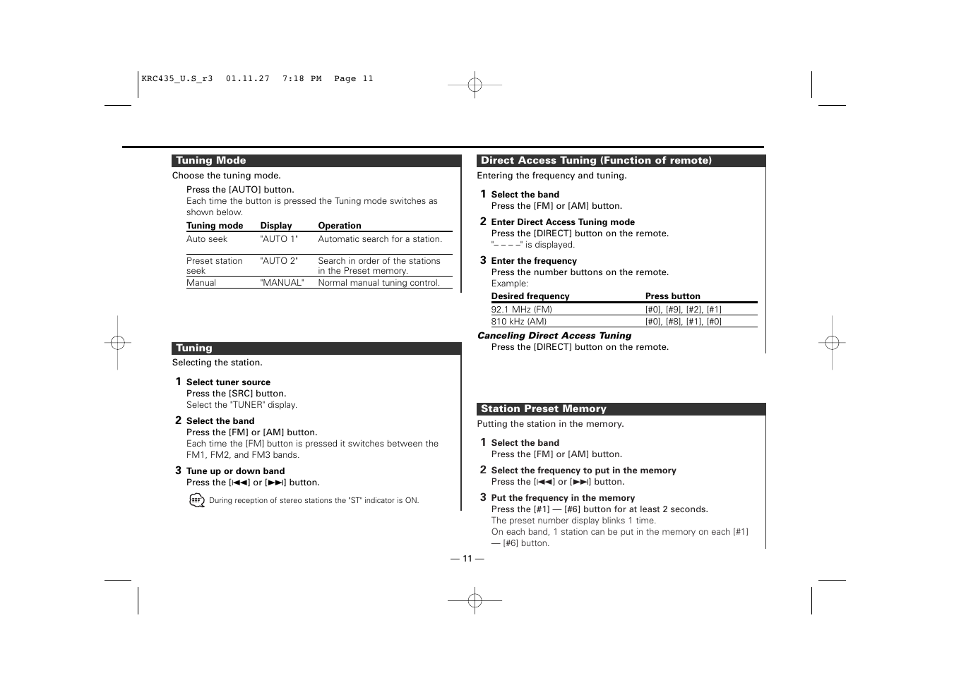 Kenwood KRC-435 User Manual | Page 11 / 31