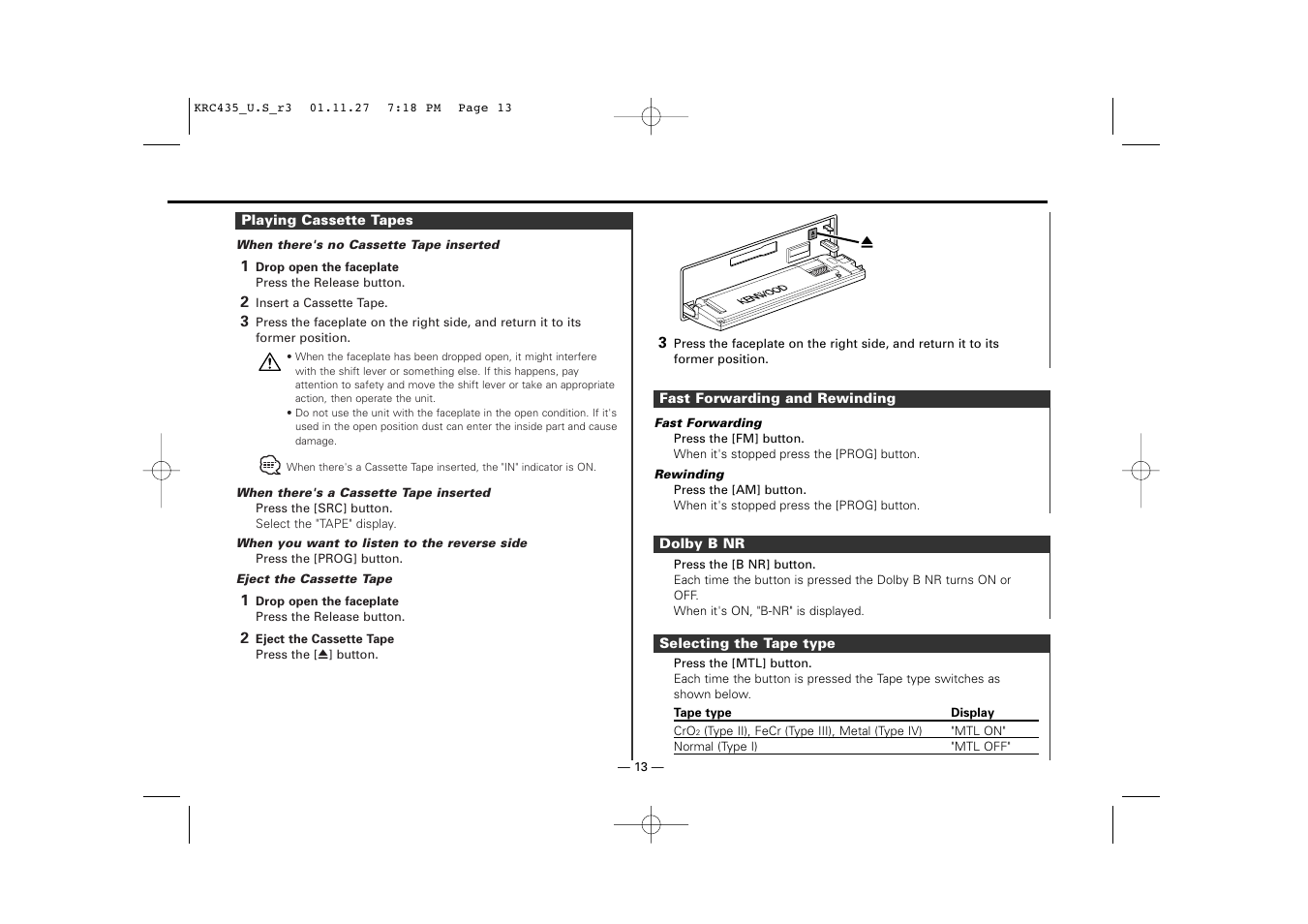 Kenwood KRC-435 User Manual | Page 13 / 31