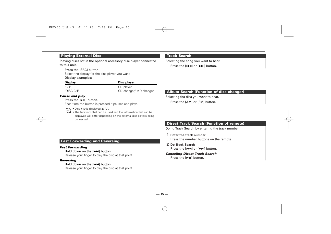 Kenwood KRC-435 User Manual | Page 15 / 31