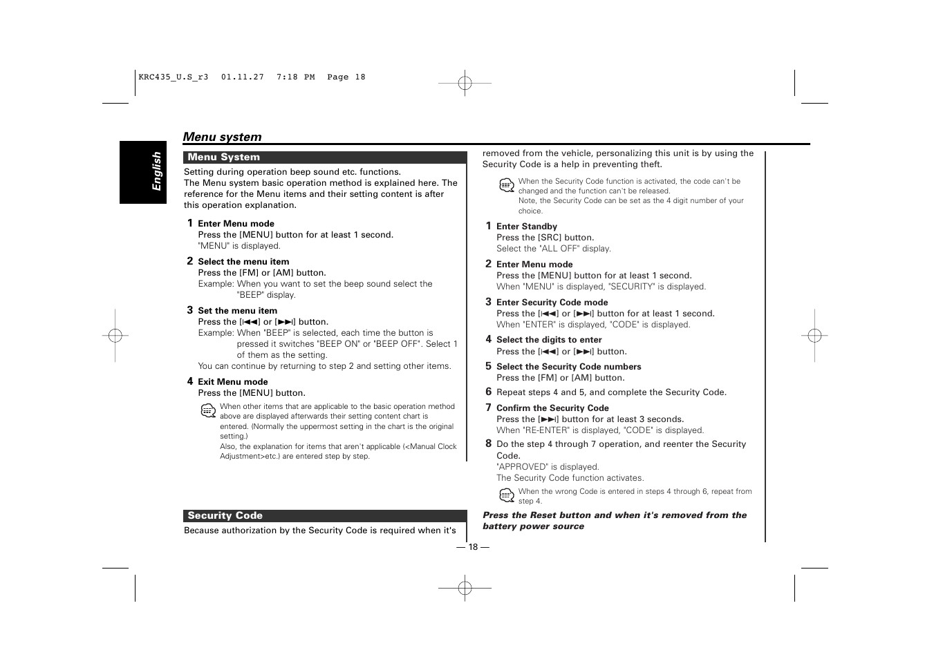 Kenwood KRC-435 User Manual | Page 18 / 31