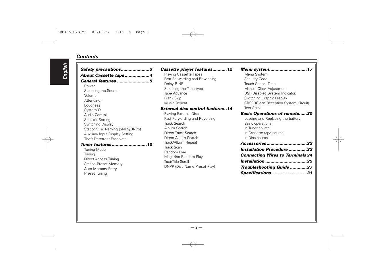 Kenwood KRC-435 User Manual | Page 2 / 31