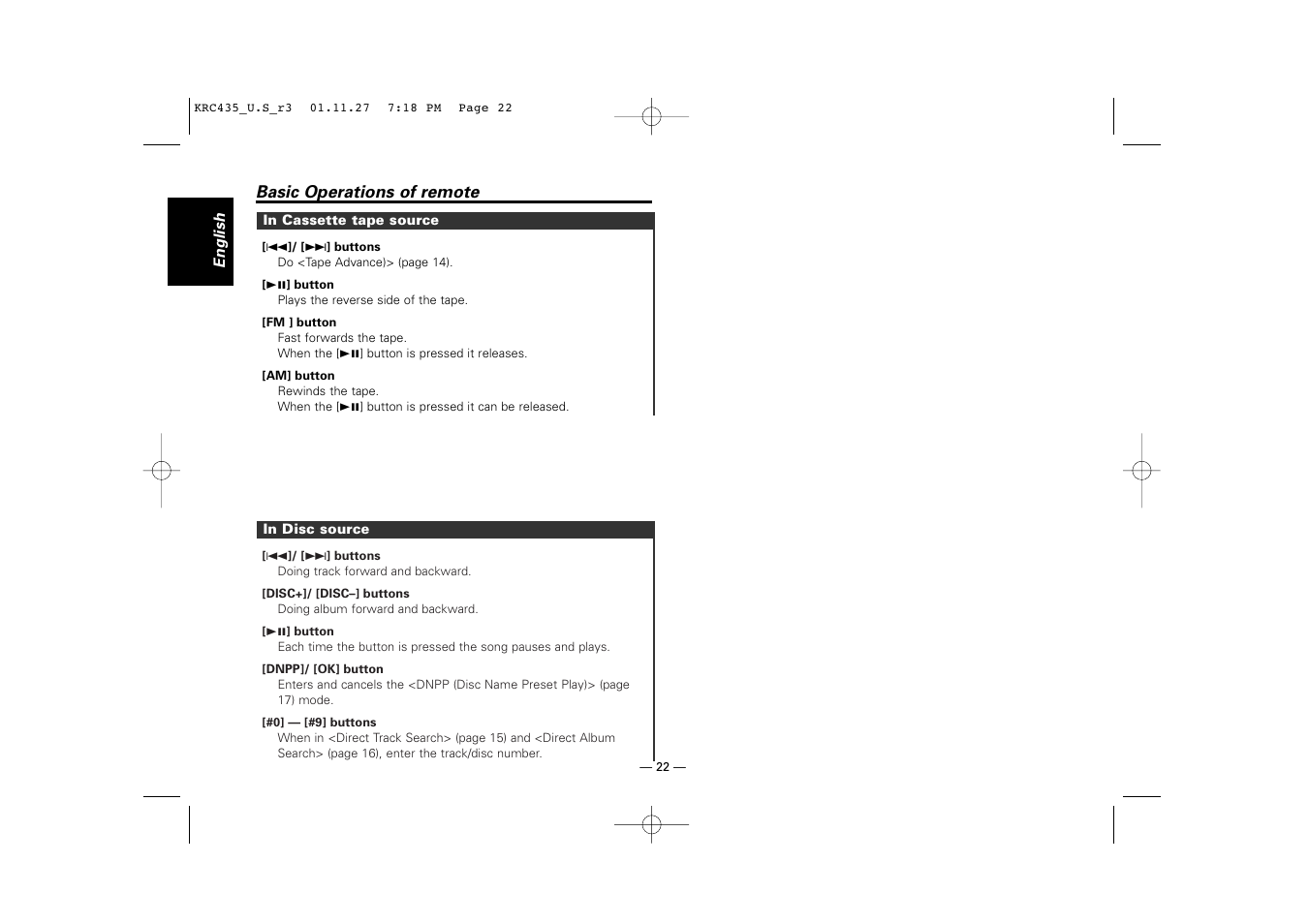 Kenwood KRC-435 User Manual | Page 22 / 31