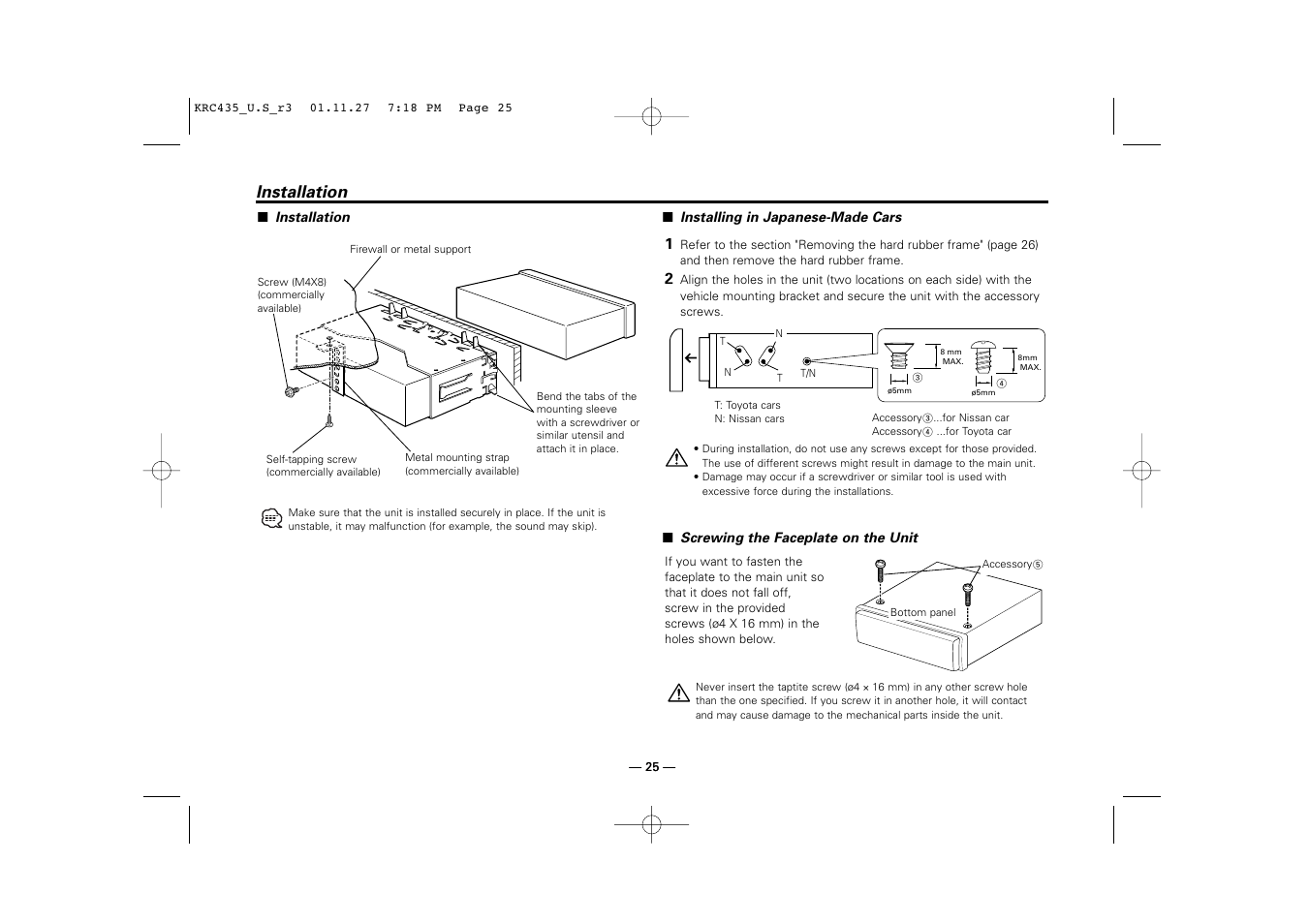 Installation | Kenwood KRC-435 User Manual | Page 25 / 31