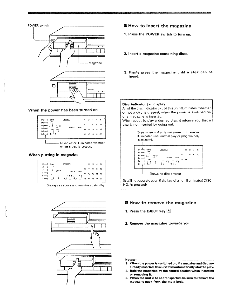 M how to insert the magazine, M how to remove the magazine, How to insert the magazine | N n n, Tu u -u u, How to remove the magazine, When the power has been turned on, When putting in magazine | Kenwood DP-M4010 User Manual | Page 11 / 20