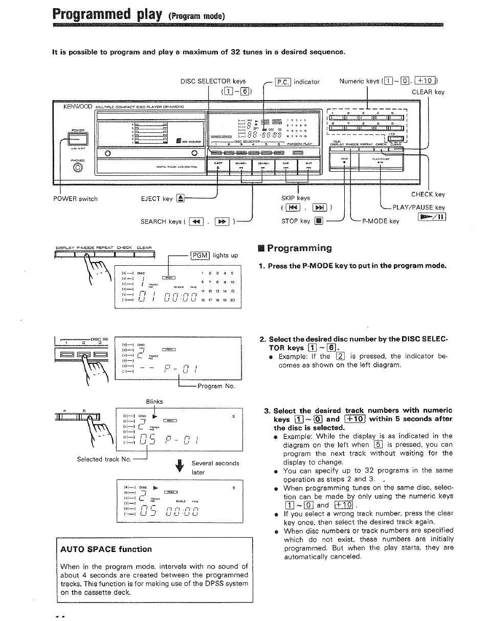 M prograitsmiing, Programmed play, Prograitsmiing | E'-island fptol | Kenwood DP-M4010 User Manual | Page 14 / 20