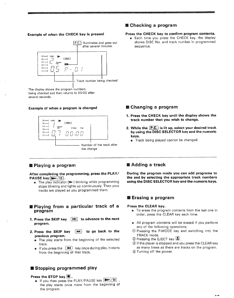 Checking a program, H changing a program, M playing a program | Playing from a particular track of a program, Ii adding a track, H erasing a program, Playing a program, Stopping programmed play | Kenwood DP-M4010 User Manual | Page 15 / 20