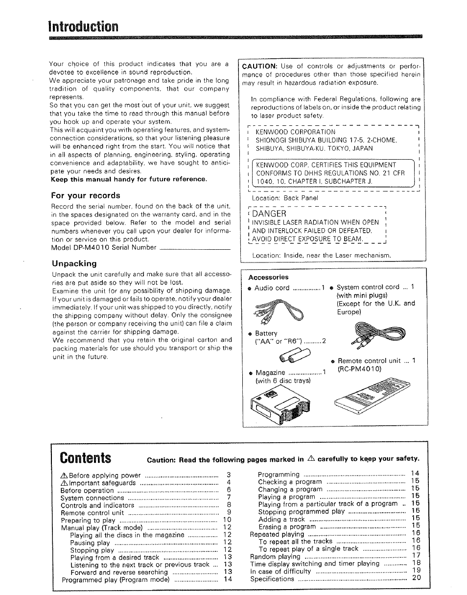 Introduction, Ay9’9 i? _ j | Kenwood DP-M4010 User Manual | Page 2 / 20