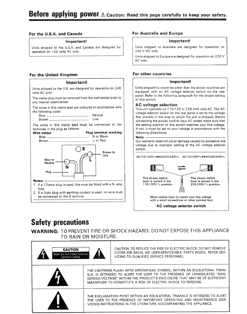 Safety precautions, Before applying power a | Kenwood DP-M4010 User Manual | Page 3 / 20