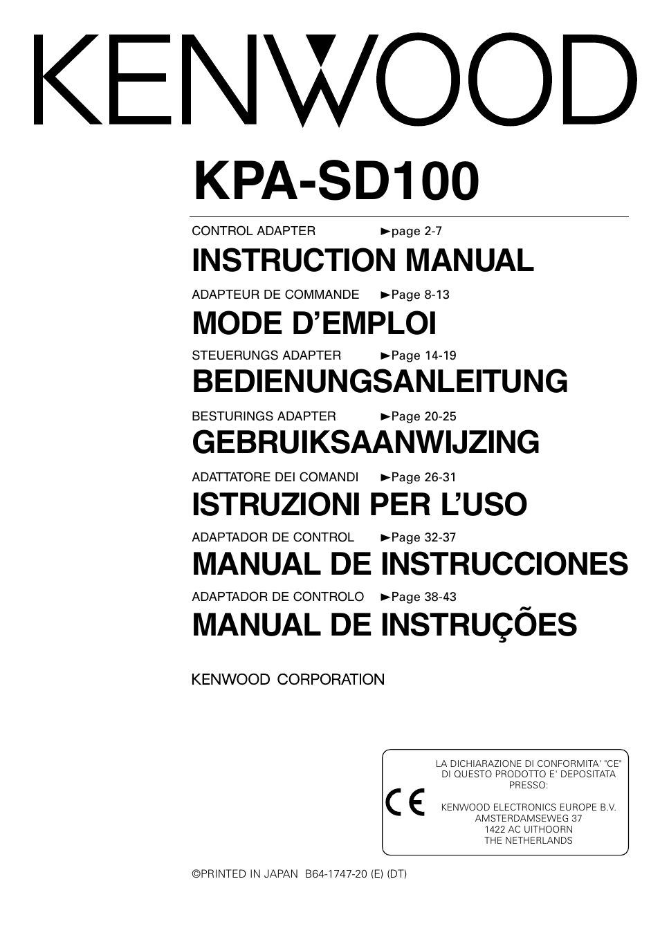 Kenwood KPA-SD100 User Manual | 44 pages