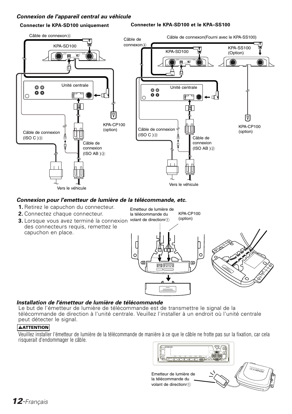 Français, 2 attention kpa-cp100 (option) | Kenwood KPA-SD100 User Manual | Page 12 / 44