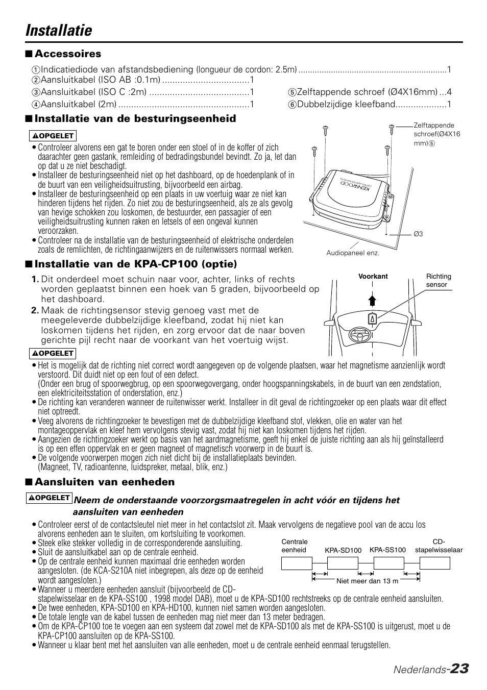 Installatie | Kenwood KPA-SD100 User Manual | Page 23 / 44