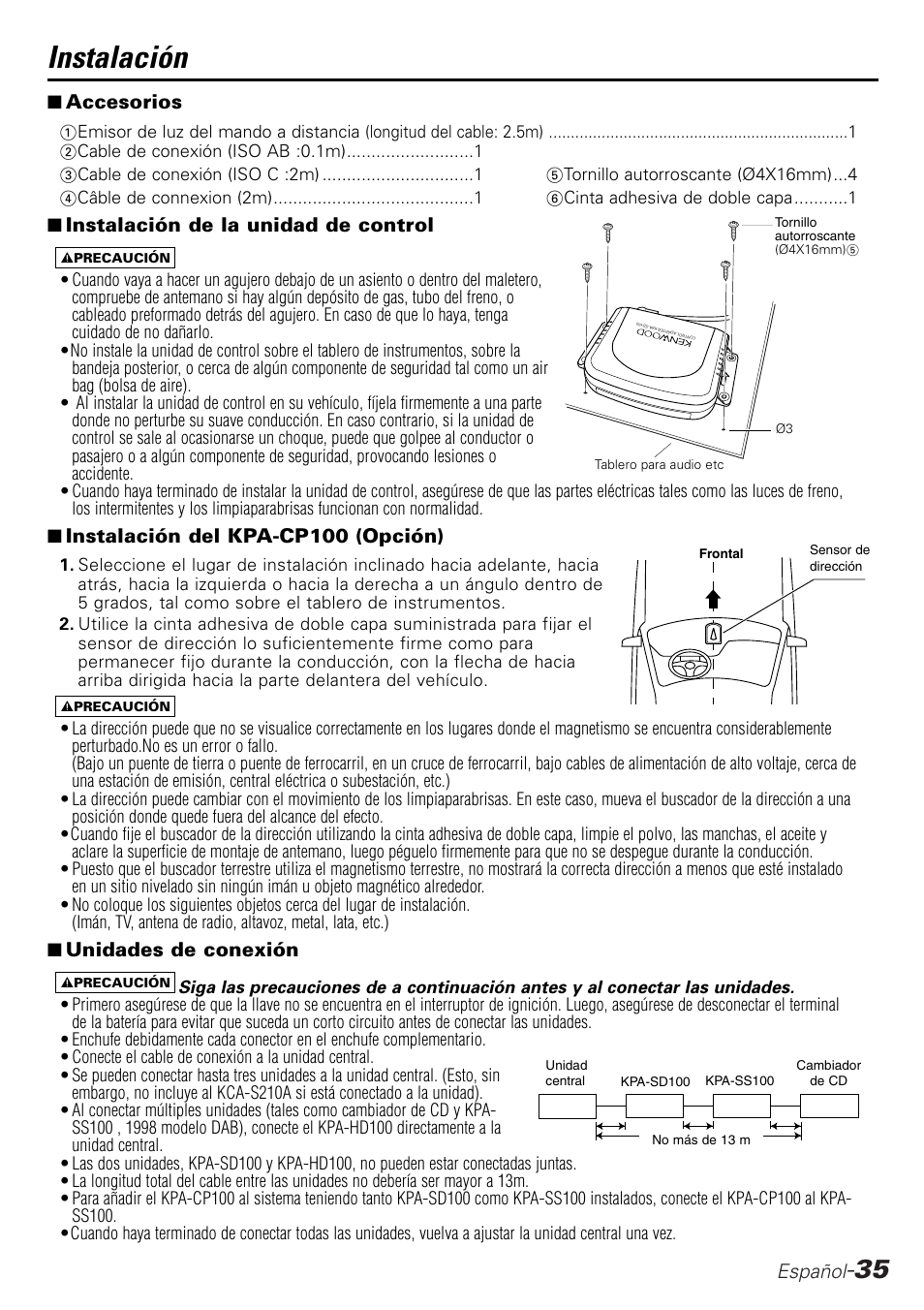 Instalación | Kenwood KPA-SD100 User Manual | Page 35 / 44