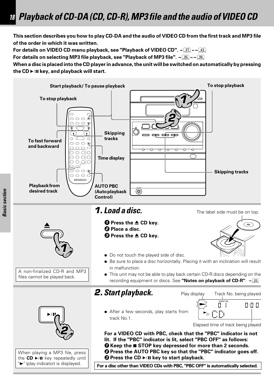 Load a disc, Start playback | Kenwood HM-353V User Manual | Page 18 / 56