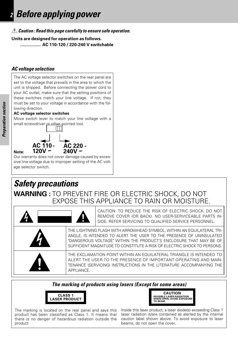 Before applying power, Safety precautions | Kenwood HM-353V User Manual | Page 2 / 56