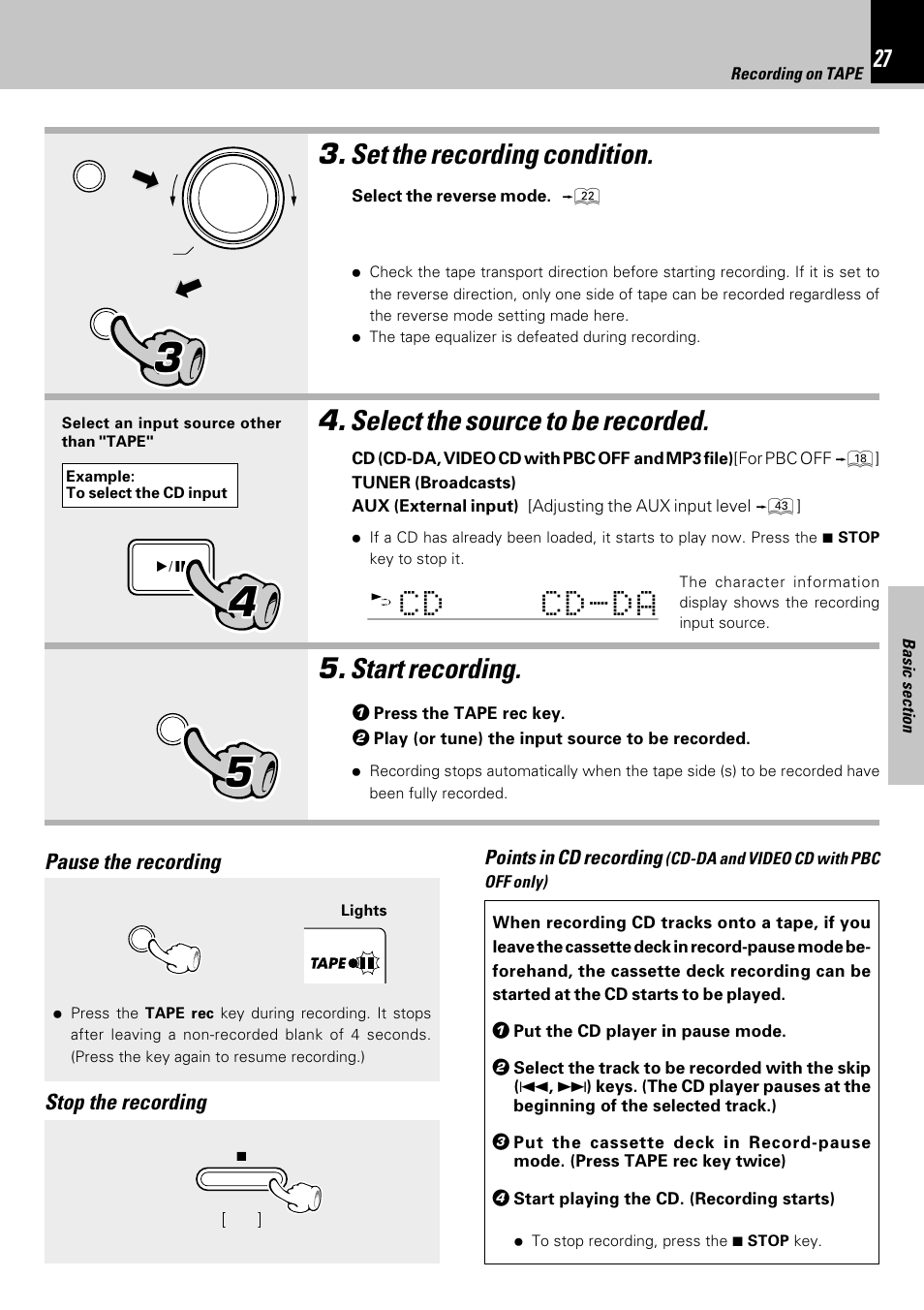 Set the recording condition | Kenwood HM-353V User Manual | Page 27 / 56